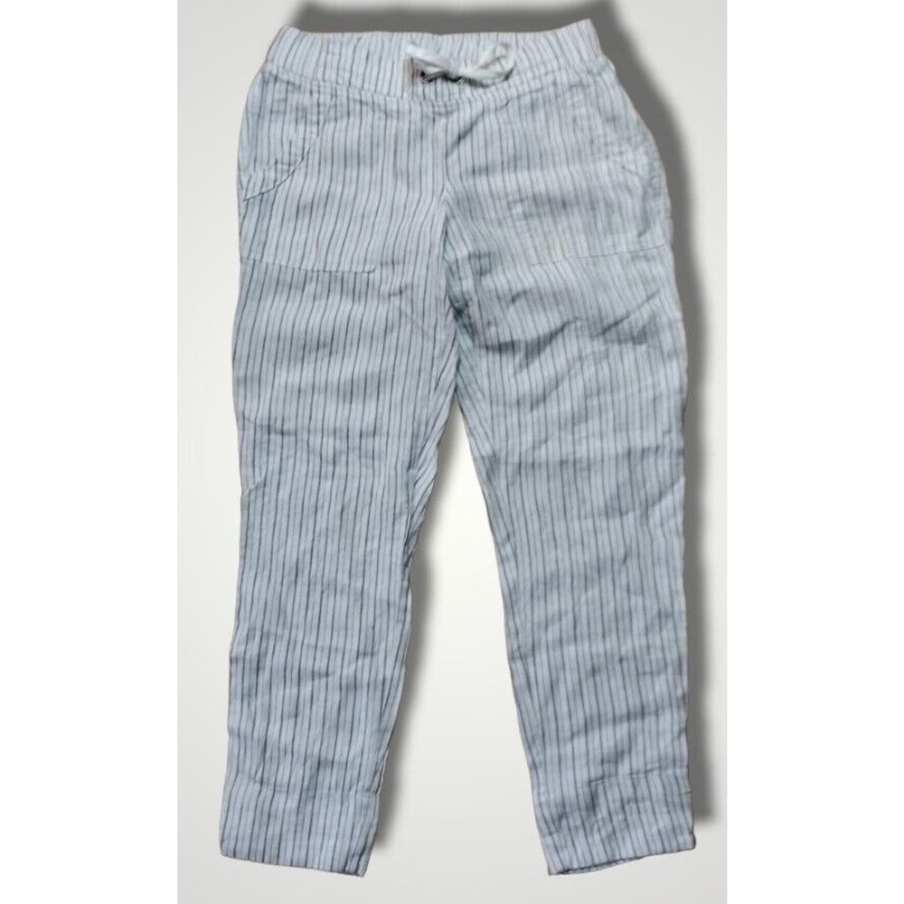 Athleta 100% Linen Cropped Athleisure Pants White/Gray Stripe Size 6T